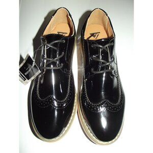 JABASIC Patent Leather Shoes Womens 7 Black Brogue Oxford Walking Lace-Up